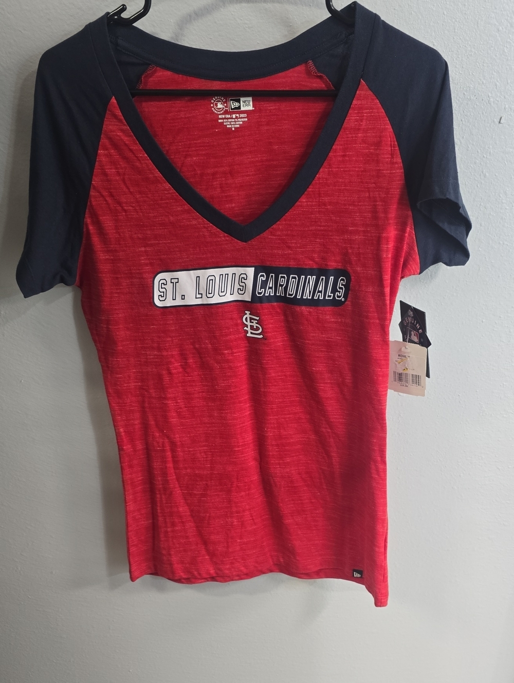 New Era St. Louis Cardinals Red and Navy V-Neck Raglan Tee